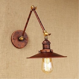 Applique da parete industriale retrò a braccio lungo pieghevole retrattile, ottone antico