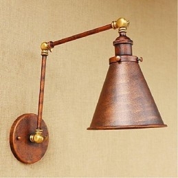 Applique da parete rustica retrò a braccio lungo pieghevole e retrattile, ottone antico