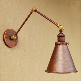Applique da parete rustica retrò a braccio lungo pieghevole e retrattile, ottone antico