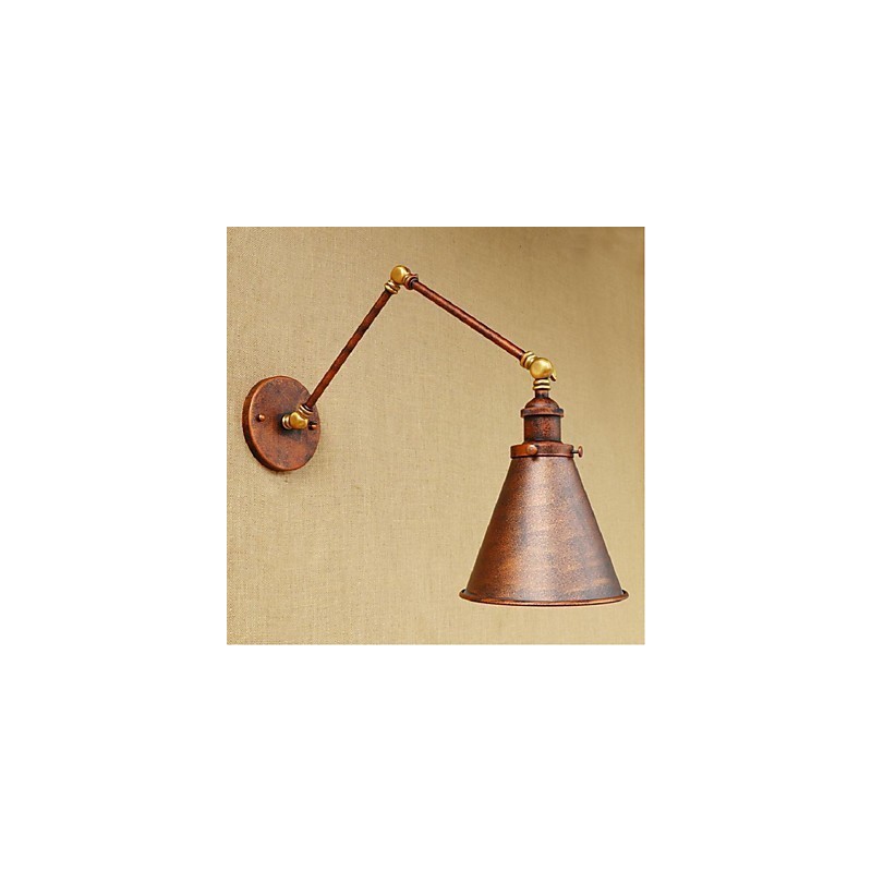 Applique da parete rustica retrò a braccio lungo pieghevole e retrattile, ottone antico
