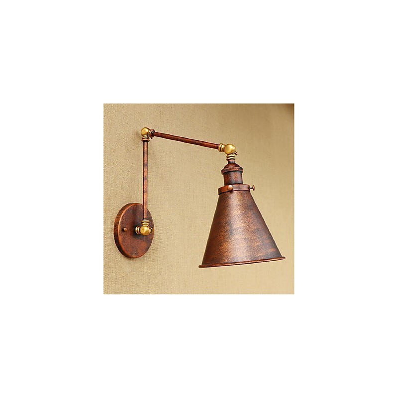 Applique da parete rustica retrò a braccio lungo pieghevole e retrattile, ottone antico