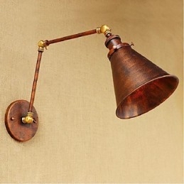 Applique da parete rustica retrò a braccio lungo pieghevole e retrattile, ottone antico