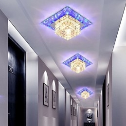 Plafoniera a filo in cristallo 3W con 3 lampadine, luce colorata, quadrata