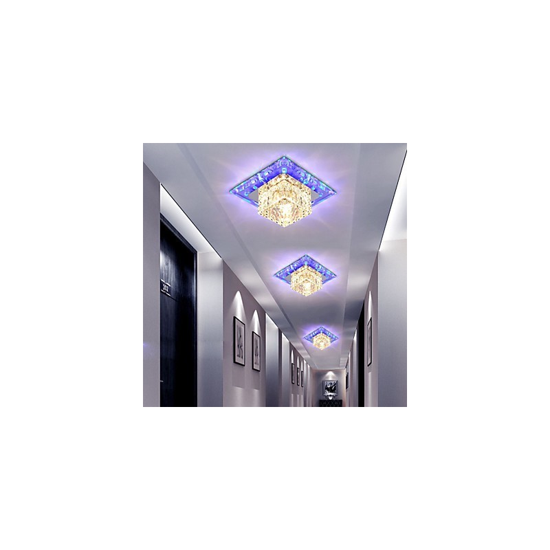 Plafoniera a filo in cristallo 3W con 3 lampadine, luce colorata, quadrata
