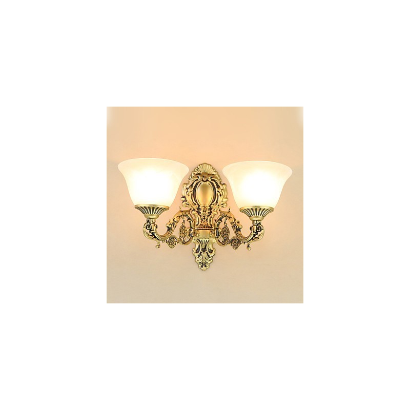 Applique da parete mini rustica contemporanea in vetro e metallo E27/E26 2 lampadine