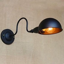 Applique da parete retrò nera in metallo con braccio oscillante, E27/E26, 40 W