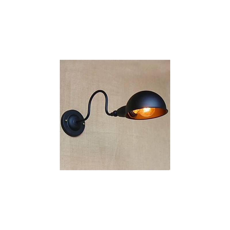Applique da parete retrò nera in metallo con braccio oscillante, E27/E26, 40 W