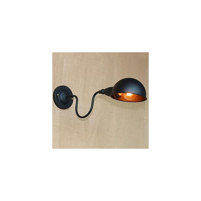 Applique da parete retrò nera in metallo con braccio oscillante, E27/E26, 40 W