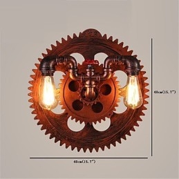 Applique da parete vintage industriale a 2 teste con ingranaggi in legno