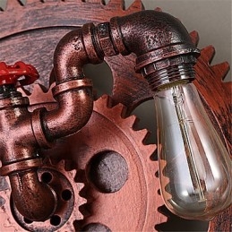Applique da parete vintage industriale a 2 teste con ingranaggi in legno