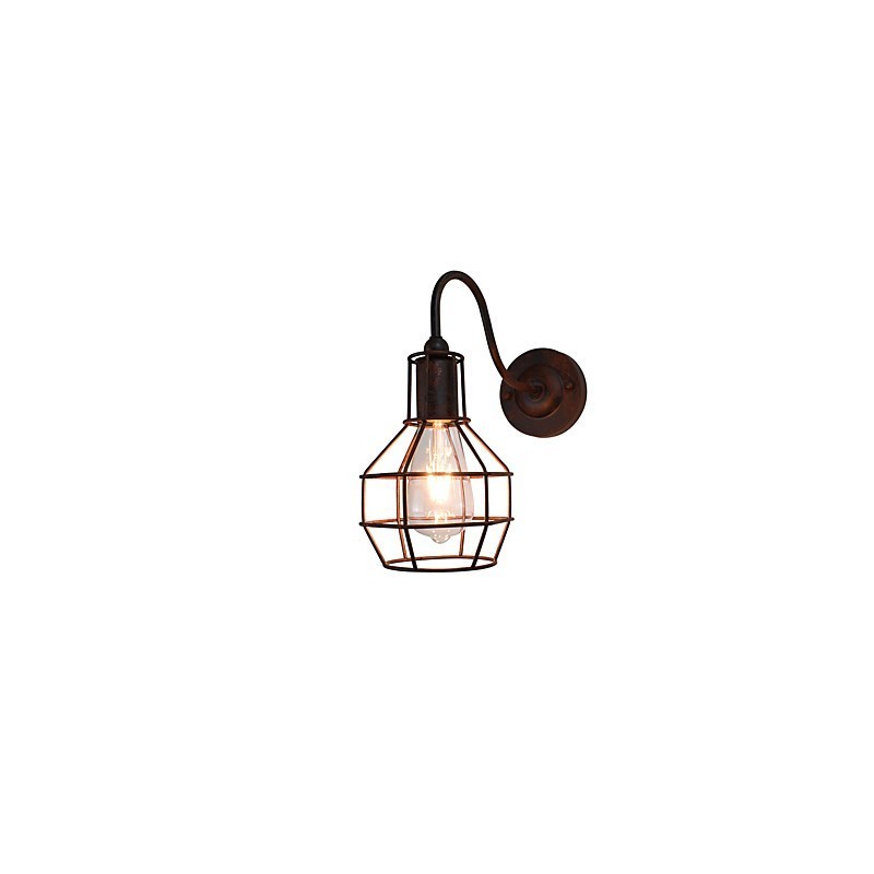 Applique da parete retrò finitura ruggine e ottone antico E27 con lampadina inclusa