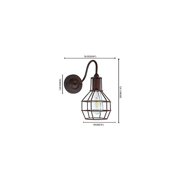 Applique da parete retrò finitura ruggine e ottone antico E27 con lampadina inclusa