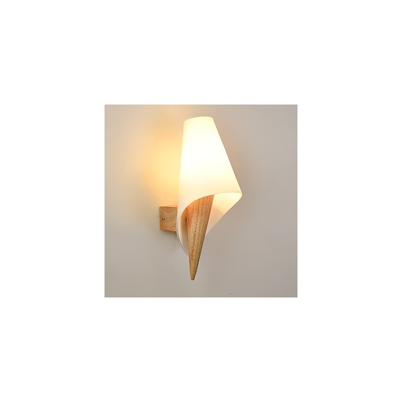 Applique da parete retrò country classica tradizionale in legno/bambù e vetro