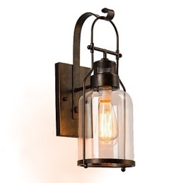Applique da parete industriale retrò loft 1 luce in vetro trasparente