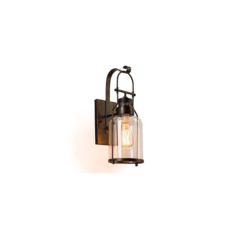 Applique da parete industriale retrò loft 1 luce in vetro trasparente