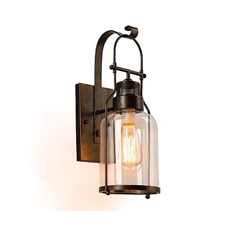 Applique da parete industriale retrò loft 1 luce in vetro trasparente