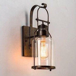 Applique da parete industriale retrò loft 1 luce in vetro trasparente