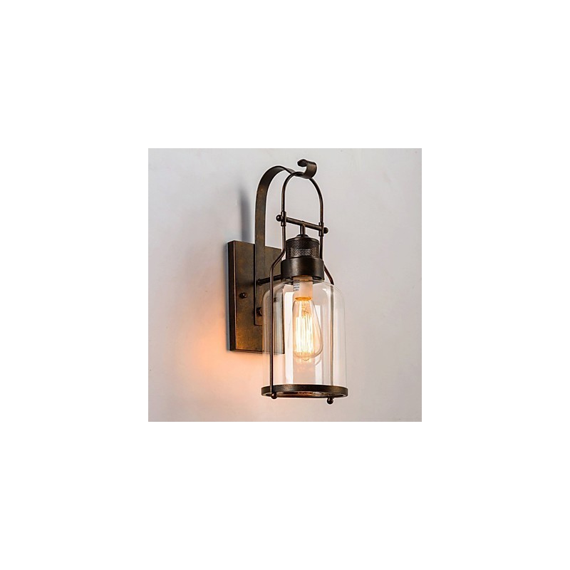Applique da parete industriale retrò loft 1 luce in vetro trasparente