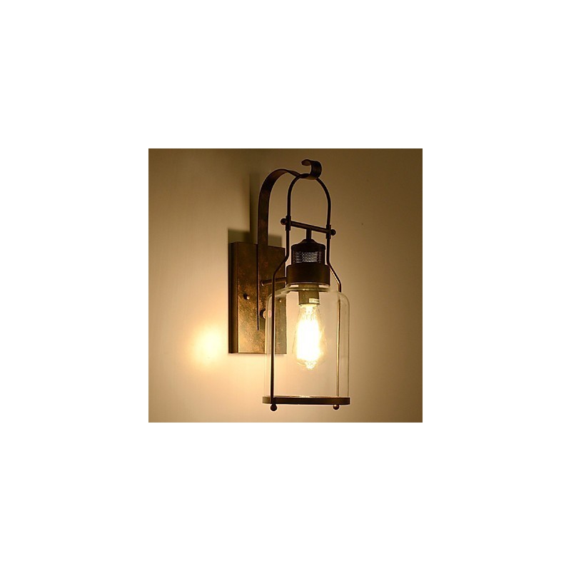 Applique da parete industriale retrò loft 1 luce in vetro trasparente