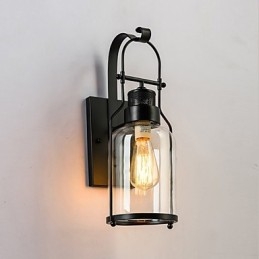 Applique da parete industriale retrò loft 1 luce in vetro trasparente