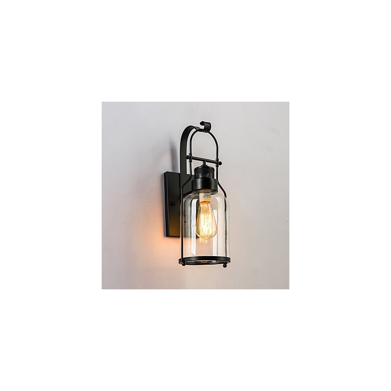 Applique da parete industriale retrò loft 1 luce in vetro trasparente