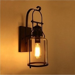 Applique da parete industriale retrò loft 1 luce in vetro trasparente
