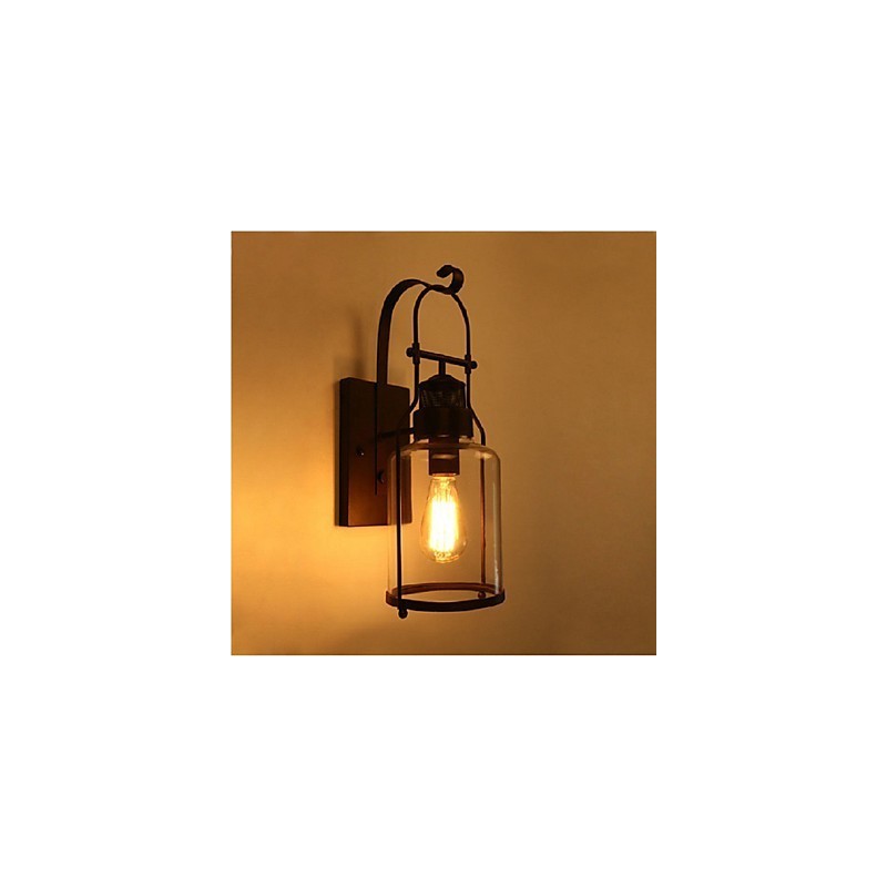 Applique da parete industriale retrò loft 1 luce in vetro trasparente