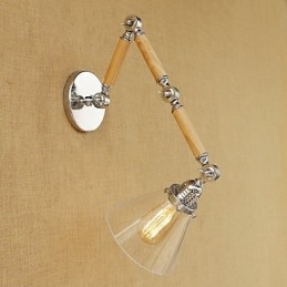 Applique da parete retrò con braccio oscillante, paralume in vetro, E26/E27