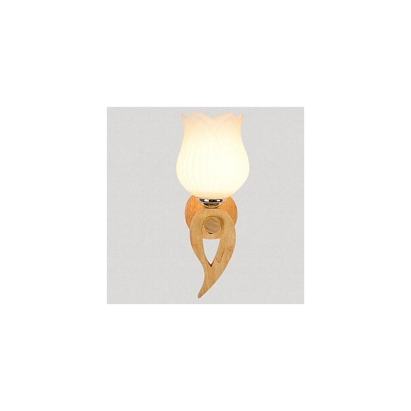 Applique da parete moderna contemporanea uplight in vetro e legno/bambù E27