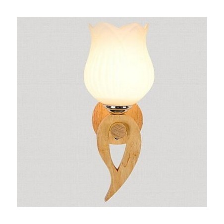 Applique da parete moderna contemporanea uplight in vetro e legno/bambù E27