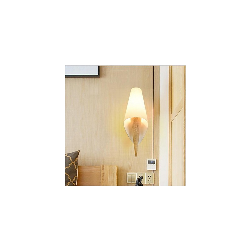 Applique da parete uplight moderno contemporaneo in vetro e legno/bambù E27 33 cm