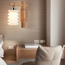Applique da parete moderna contemporanea uplight in vetro e legno/bambù E27