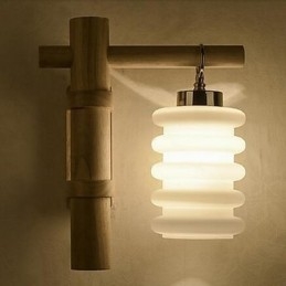 Applique da parete moderna contemporanea uplight in vetro e legno/bambù E27