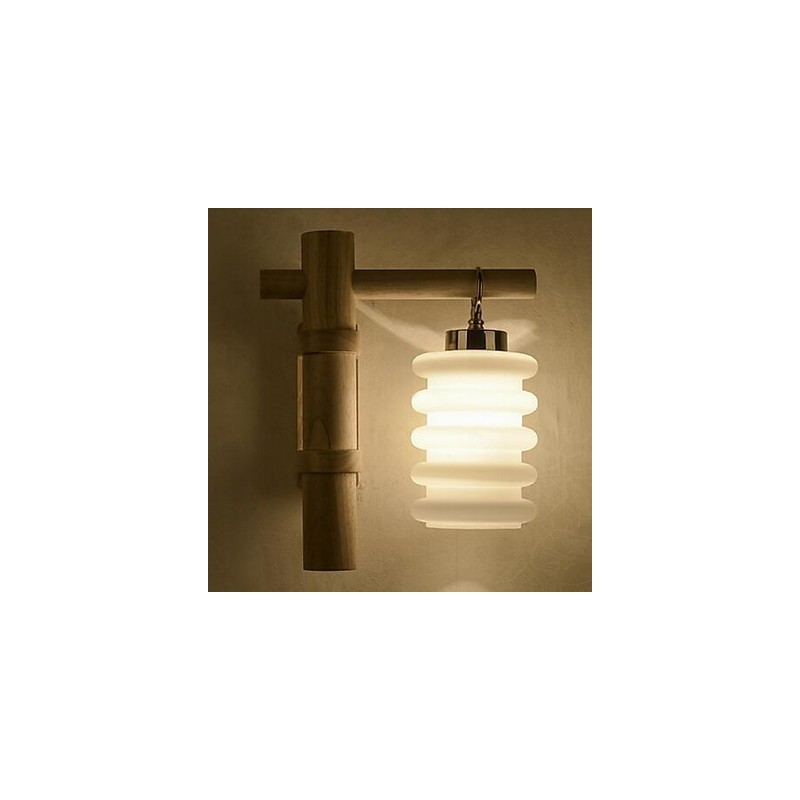 Applique da parete moderna contemporanea uplight in vetro e legno/bambù E27