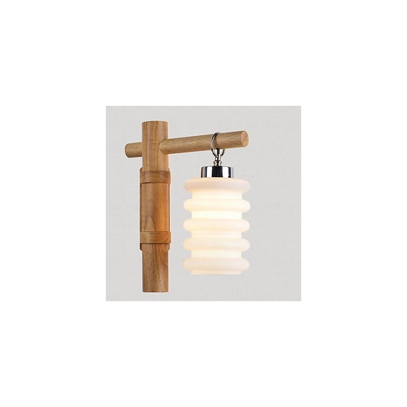 Applique da parete moderna contemporanea uplight in vetro e legno/bambù E27
