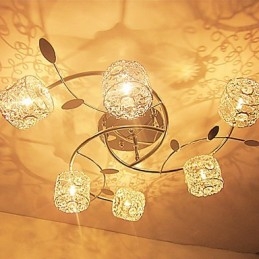 Plafoniera a filo moderna contemporanea in cristallo argentata 52 x 52 x 13 cm 8 lampadine G4