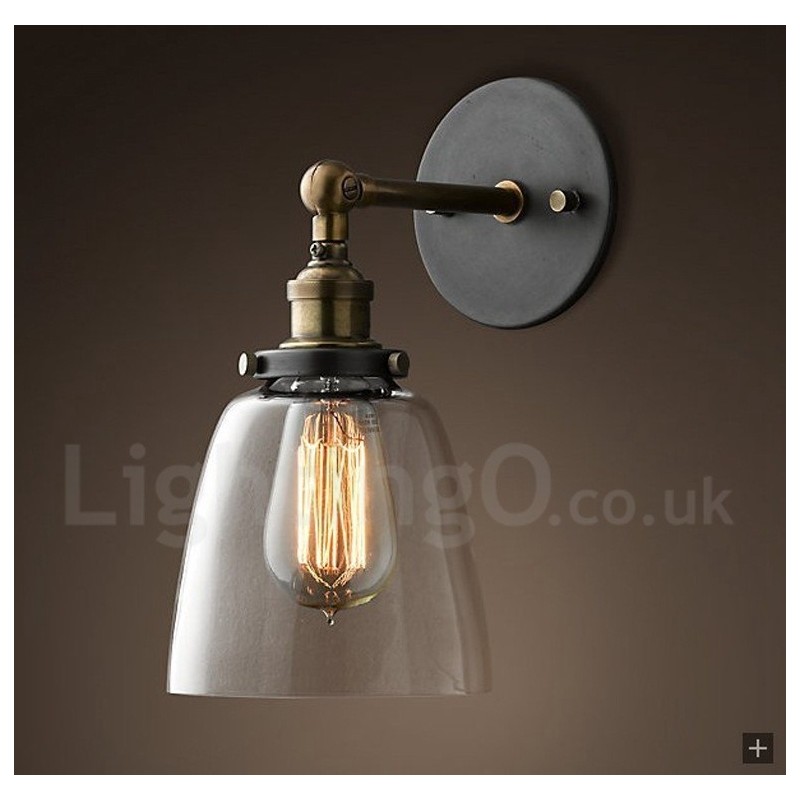 Applique da parete vintage con paralume in vetro, 1 luce E27