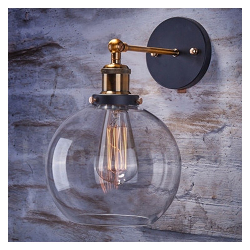 Applique da parete vintage con paralume in vetro, 1 luce E27