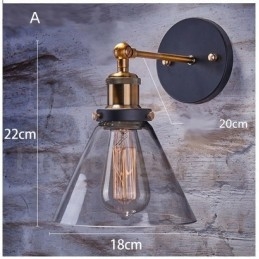 Applique da parete vintage con paralume in vetro, 1 luce E27