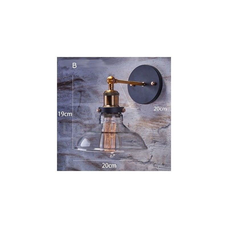 Applique da parete vintage con paralume in vetro, 1 luce E27