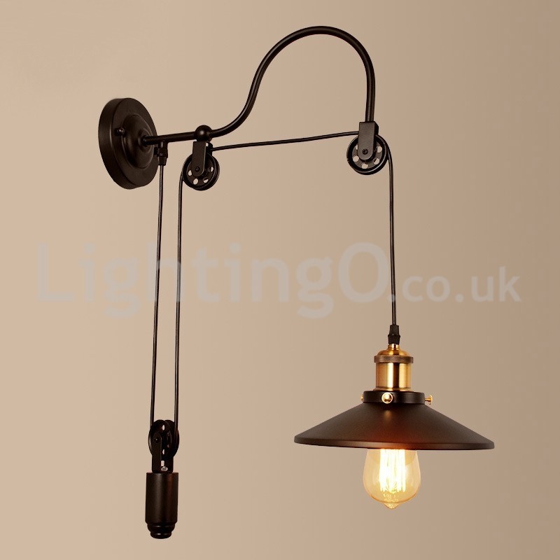 Applique da parete retrò a filo con puleggia E27, 1 luce, 220 V, regolabile