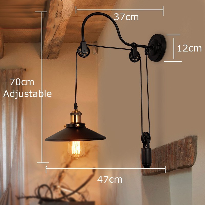 Applique da parete retrò a filo con puleggia E27, 1 luce, 220 V, regolabile
