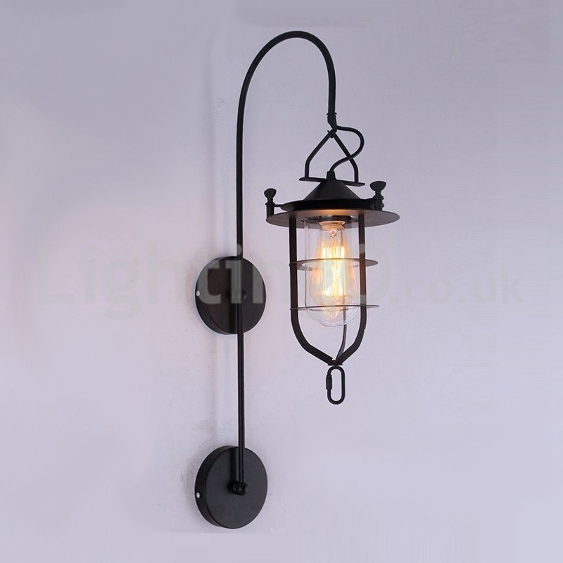 Applique da parete retrò Dock nera in acciaio inox E27 72 cm