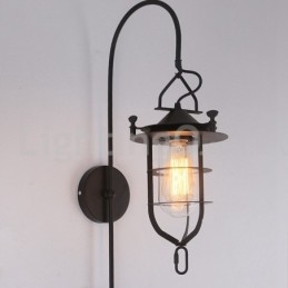 Applique da parete retrò Dock nera in acciaio inox E27 72 cm