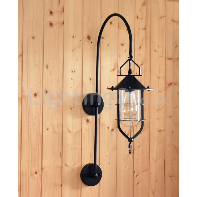 Applique da parete retrò Dock nera in acciaio inox E27 72 cm
