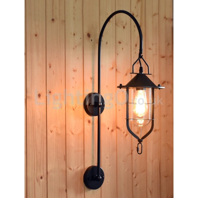 Applique da parete retrò Dock nera in acciaio inox E27 72 cm