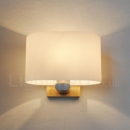 Applique da parete moderna in legno e acciaio inox con paralume in vetro E27 20 cm x 16 cm
