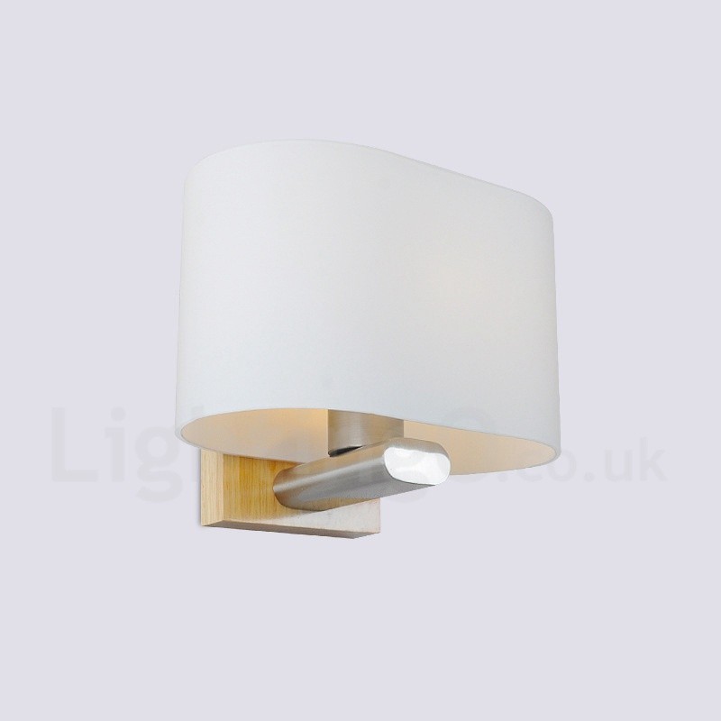Applique da parete moderna in legno e acciaio inox con paralume in vetro E27 20 cm x 16 cm