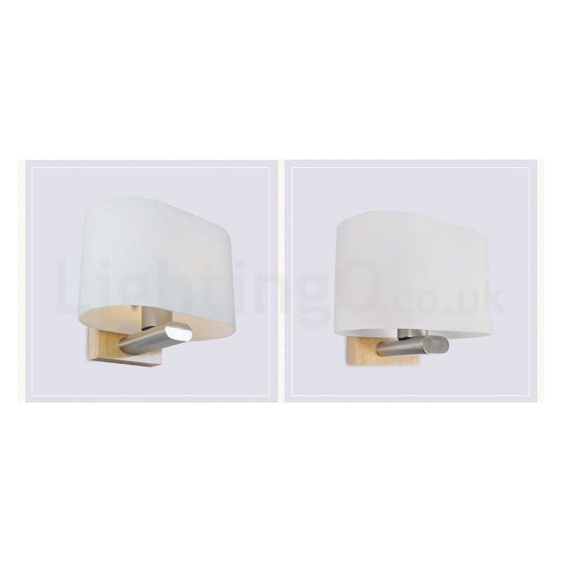 Applique da parete moderna in legno e acciaio inox con paralume in vetro E27 20 cm x 16 cm