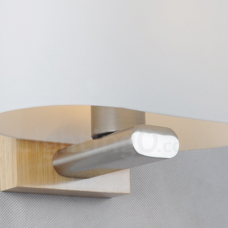 Applique da parete moderna in legno e acciaio inox con paralume in vetro E27 20 cm x 16 cm